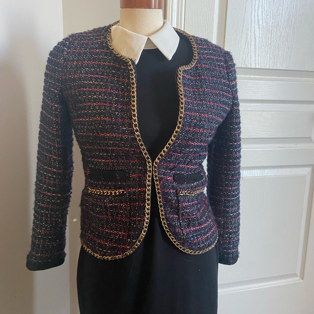 Chic Juicy Couture Tweed Jacket with Chain Detail